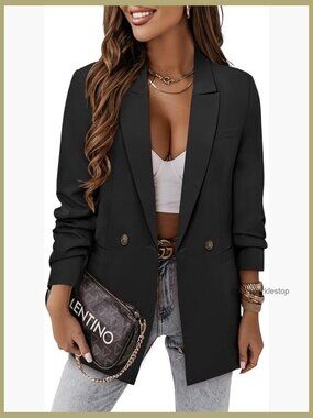 Polyester Blazer Jacket with Lining for Business Casual Work Wear